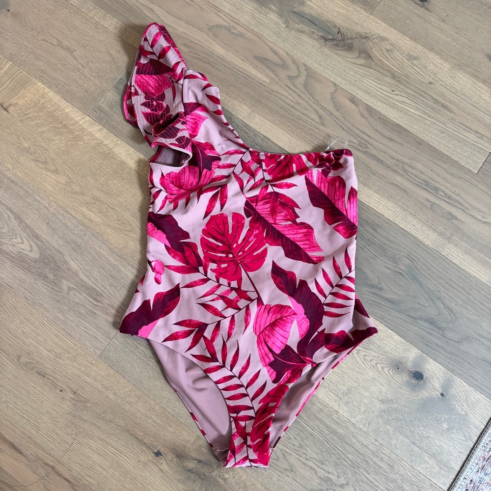 Johanna Ortiz Pink One Piece Swimsuit Asymmetrical Design